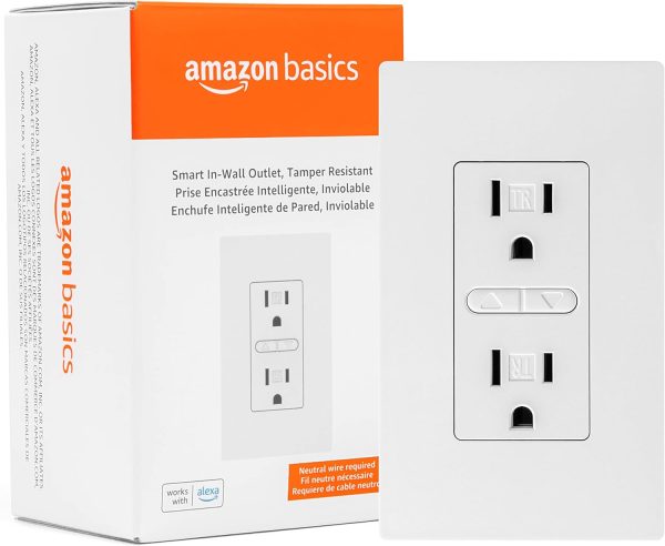 Smart In-Wall Outlet, Works with Alexa Only, 2.4 GHz Wi-Fi, No Hub Required, White