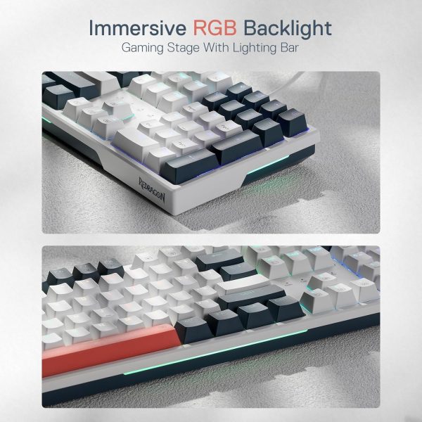 Redragon K668 RGB Gaming Keyboard, 108 Keys Wired Mechanical Keyboard w/Extra 4 Hotkeys, Sound Absorbing Foams, Upgraded Hot-swappable Socket, Mixed Color Keycaps x 2 Sets, Red Switch - Image 3