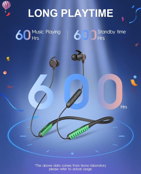Tecno B1 Bluetooth Headphones, Bluetooth Earbuds Wireless with 60Hrs Playtime, Wireless Bluetooth Headphones for Sports, Sweatproof & IPX5 Waterproof Wireless Headphones（Black） - Image 2