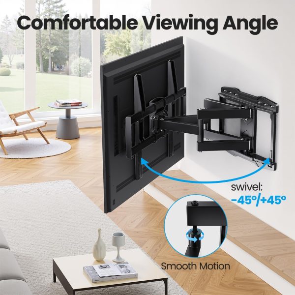 UL Listed Full Motion TV Wall Mount Bracket for Most 37-86 inch TVs, Swivel Tilt Extension Level TV Mount, Max VESA 600x400mm, Holds up to 132lbs & 16" Wood Studs with Hole Drilling Template - Image 4