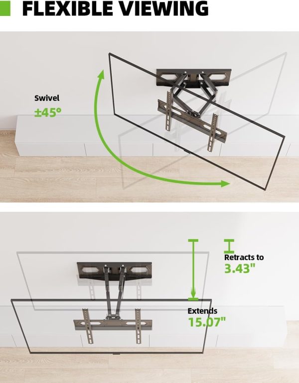 USX MOUNT TV Wall Mount for 32-65 inch Flat Screen/LED/4K up to 110lbs, Full Motion TV Mount Bracket with Swivel & Tilt Articulating Dual Arms, Max VESA 400x400mm, Fits 12/16" Wood Studs - Image 5