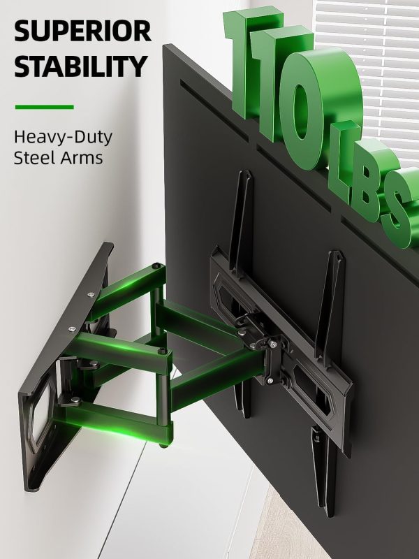 USX MOUNT TV Wall Mount for 32-65 inch Flat Screen/LED/4K up to 110lbs, Full Motion TV Mount Bracket with Swivel & Tilt Articulating Dual Arms, Max VESA 400x400mm, Fits 12/16" Wood Studs - Image 8